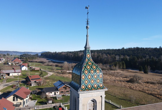 Le clocher de l'église de Malpas, photo E. Rey