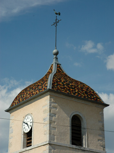 Clocher de Villeneuve d'Aval (39), photo M. Morlin