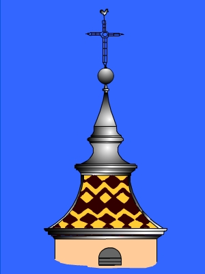 Clocher avec couverture concave surmontée d'un piédouche à profils concaves
