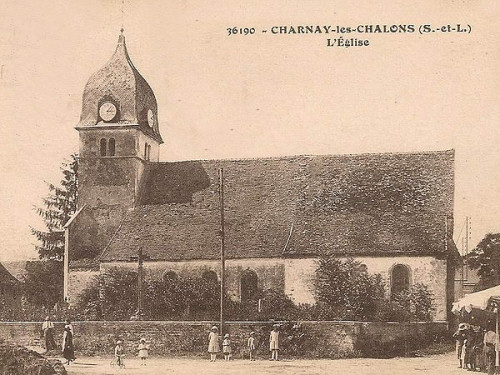 L'église de Charnay-lès-Chalon vers 1900, carte postale