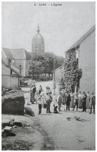Le clocher de Cuse vers 1900, carte postale d'époque