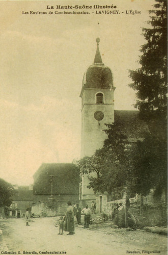 Eglise de Lavigney vers 1900, carte postale