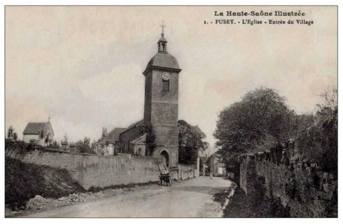 L'église de Pusey de Pusey vers 1900, photo Racines comtoises