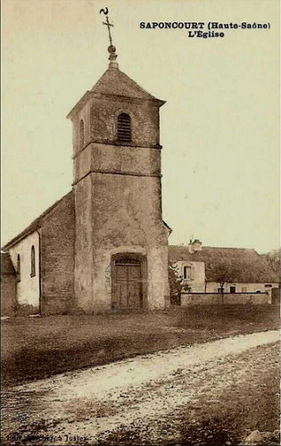 L'église de Saponcourt vers 1900, carte postale