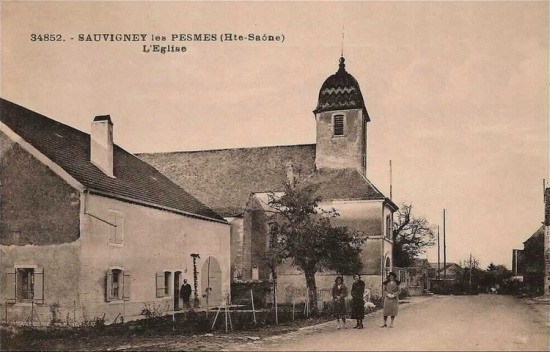 L'église de Sauvigney_lès-Pesmes vers 1900, document Racines Comtoises