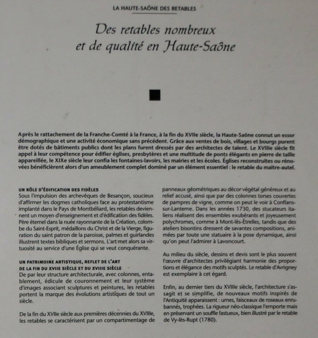 Information in situ sur les retables de Haute-Saône