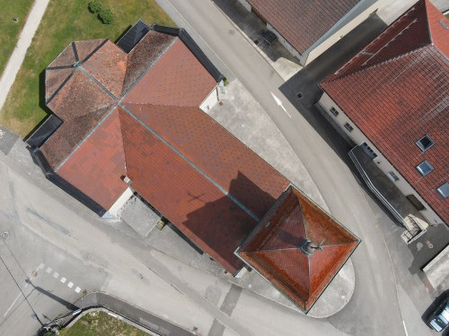Le clocher de l'église de Bulle, photo E. Rey