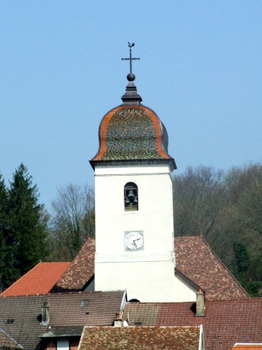 Le clocher de l'église de Clerval, photo M.Taland