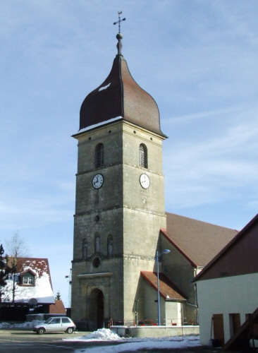 L'église de Dommartin en hiver, photo M. Taland