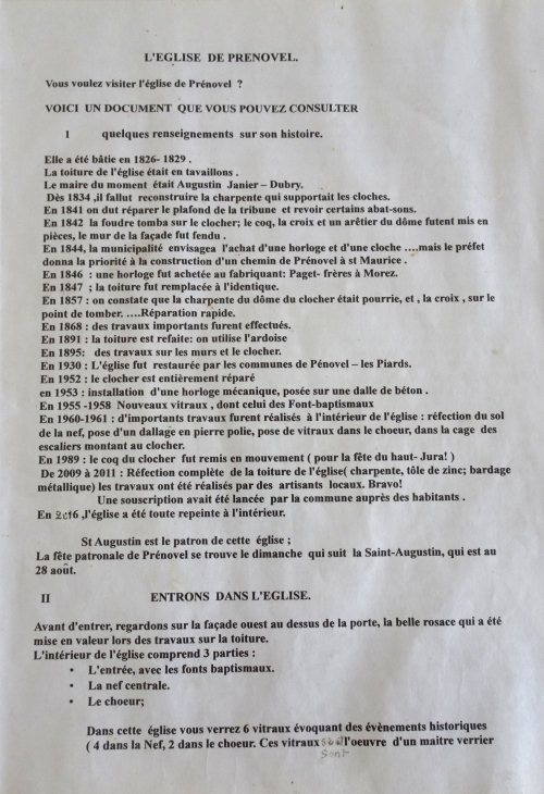 Information in situ sur l'église de Prénovel