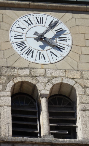 Abat-sons et horloge de l'église de Sepmoncel, photo O. Pernot