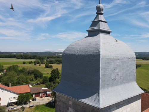 Le clocher de l'église de Servin, photo E. Rey
