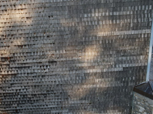 Parement de tavaillons de la façade de l''église de Vyt-lès-Belvoir, photo E. Rey