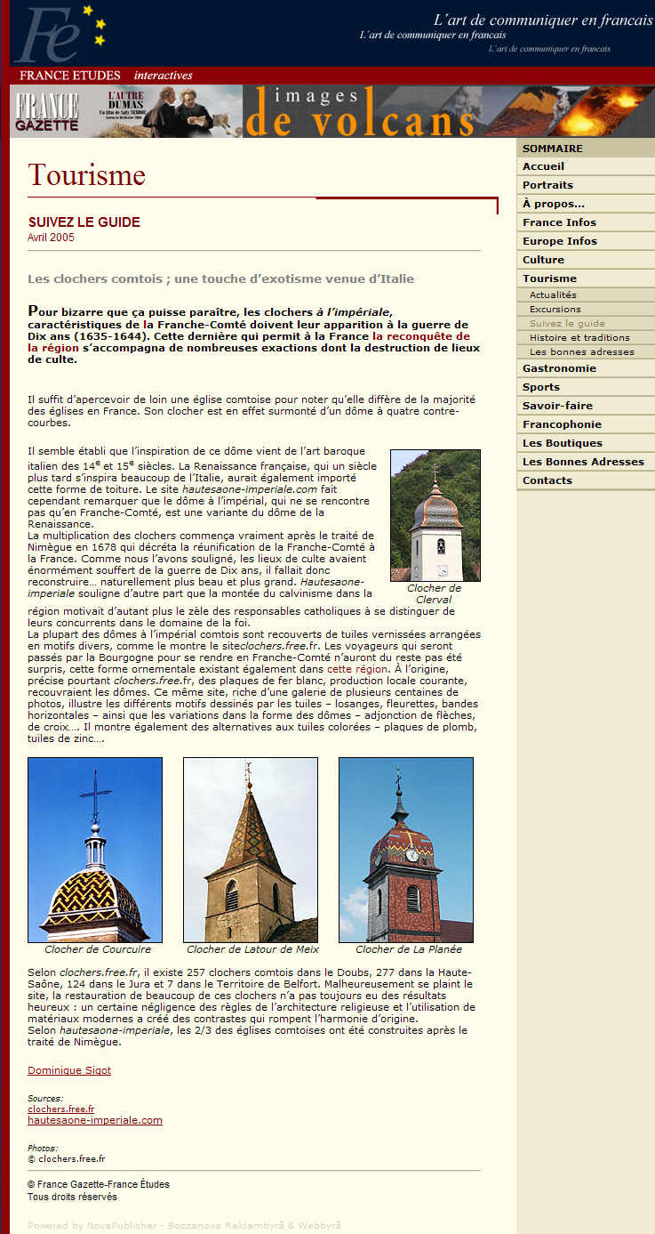 France-Gazette sur le web, avril 2005