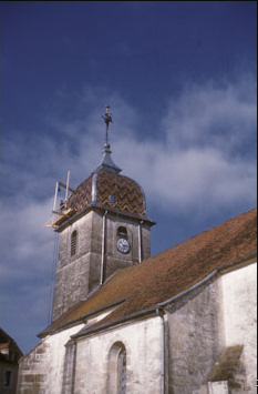 restauration du clocher de Menoux, photo J.M. Coupriaux