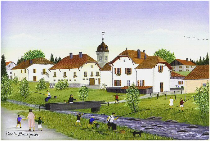 Partie de pêche à Vaux-et-Chantegrue, tableau de Denis Bauquier