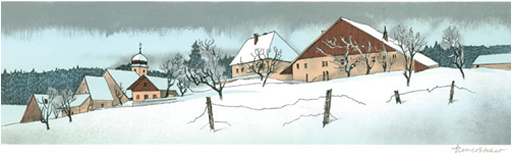 Les Grangettes, lithographie de Pierre Bichet