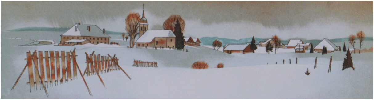 Neige à Malpas, lithographie de Pierre Bichet