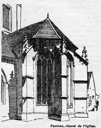 Chevet de l'église de Pesmes, dessin de Pierre Bourdin