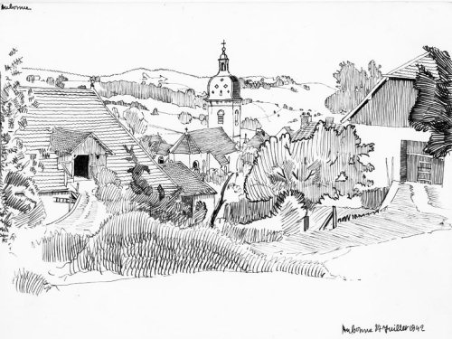 l'église d'Aubonne, dessin de l'abbé Garneret