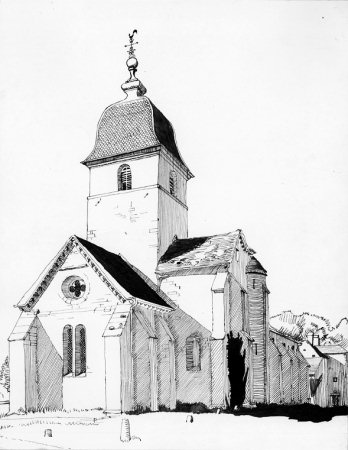 L'église d'Autrey-lès-Gray, dessin de l'abbé Garneret, document B. Lamblin