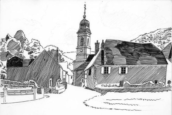 L'église d'Avanne, dessin de l'abbé Garneret