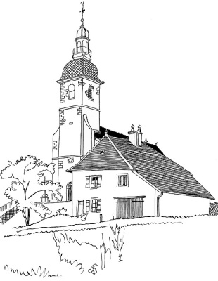 L'église de Bersaillin, dessin de l'abbé Garneret, document B. Lamblin