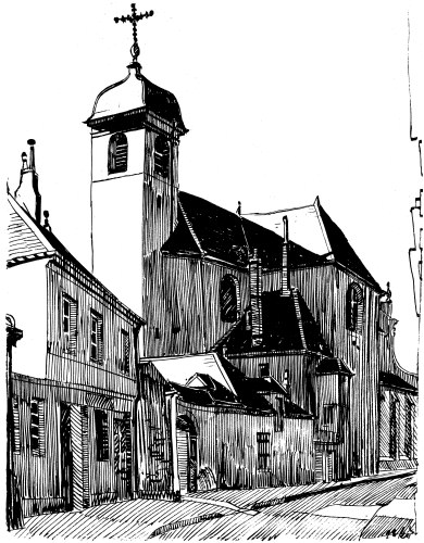 L'église Saint Maurice de Besançon, dessin de l'abbé Garneret, document B. Lamblin