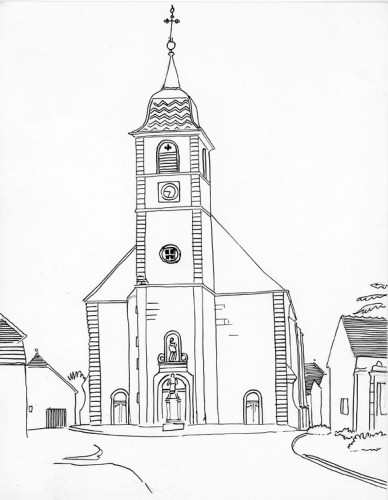 L'église de Broye-lès-Pesmes, dessin de l'abbé Garneret, document B. Lamblin
