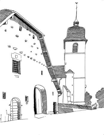 L'église de Buffard, dessin de l'abbé Garneret, document B. Lamblin