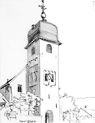 L'église de Byans-sur-le-Doubs, dessin de l'abbé Garneret, document B. Lamblin
