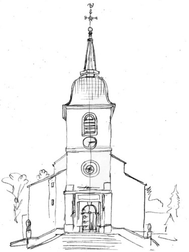 L'église de Commenailles, dessin de l'abbé Garneret, document B. Lamblin