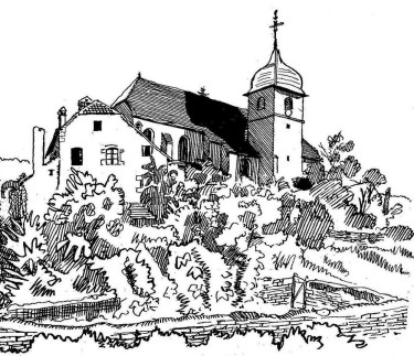 L'église de Dambelin, dessin de l'abbé Garneret