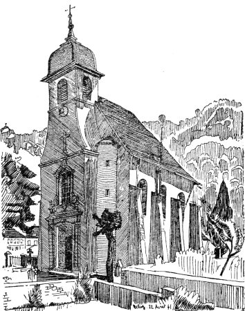 L'église de Deluz, dessin de l'abbé Garneret