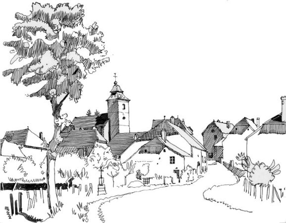 L'église d'Etrepigney, dessin de l'abbé Garneret