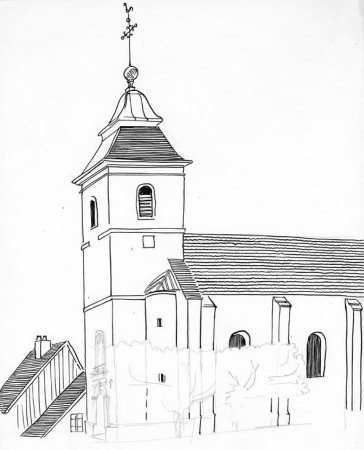 L'église d'Etrepigney, dessin de l'abbé Garneret