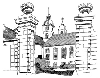 Faverney, dessin de l'abbé Garneret, document B. Lamblin