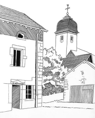 L'église de Gennes, dessin de l'abbé Garneret, document B. Lamblin