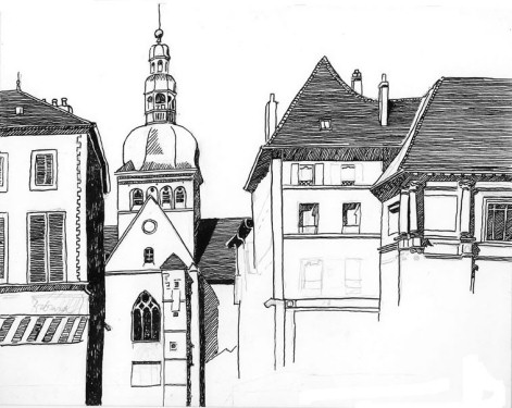 La basilique de Gray, dessin de l'abbé Garneret