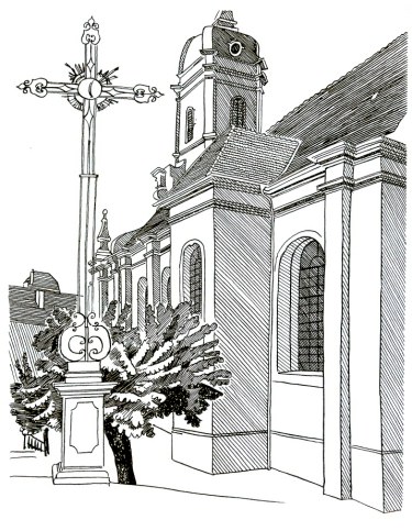 L'église de Jussey, dessin de l'abbé Garneret, document B. Lamblin
