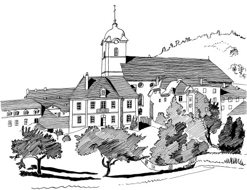 L'église de Maîche, dessin de l'abbé Garneret