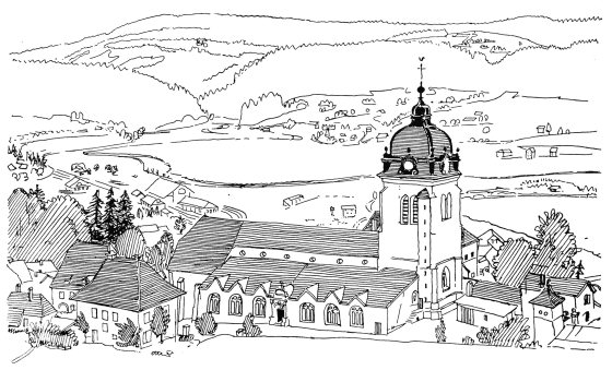 L'église de Morteau, dessin de l'abbé Garneret