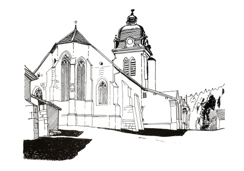 L'église de Morteau, dessin de l'abbé Garneret