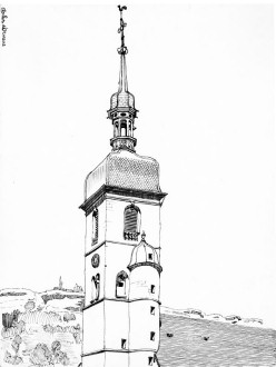 L'église d'Ornans, dessin de l'abbé Garneret