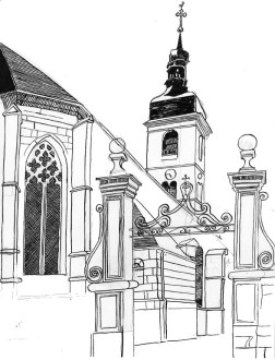 L'église d'Ornans, dessin de l'abbé Garneret