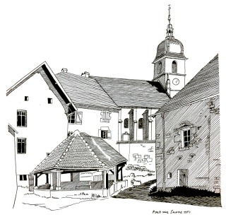 L'église de Port-sur-Saône, dessin de l'abbé Garneret, document B. Lamblin