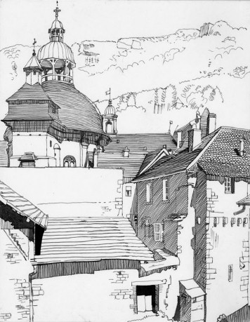 L'église de Salins-les-Bains, dessin de l'abbé Garneret