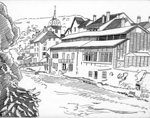 L'église de Saint-Hippolyte, dessin de l'abbé Garneret, document B. Lamblin