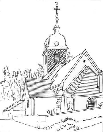 L'église de Saint-Point-Lac, dessin de l'abbé Garneret, document B. Lamblin