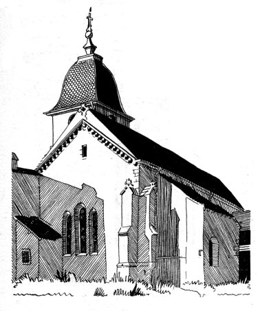 L'église de Vauconcourt, dessin de l'abbé Garneret, document B. Lamblin